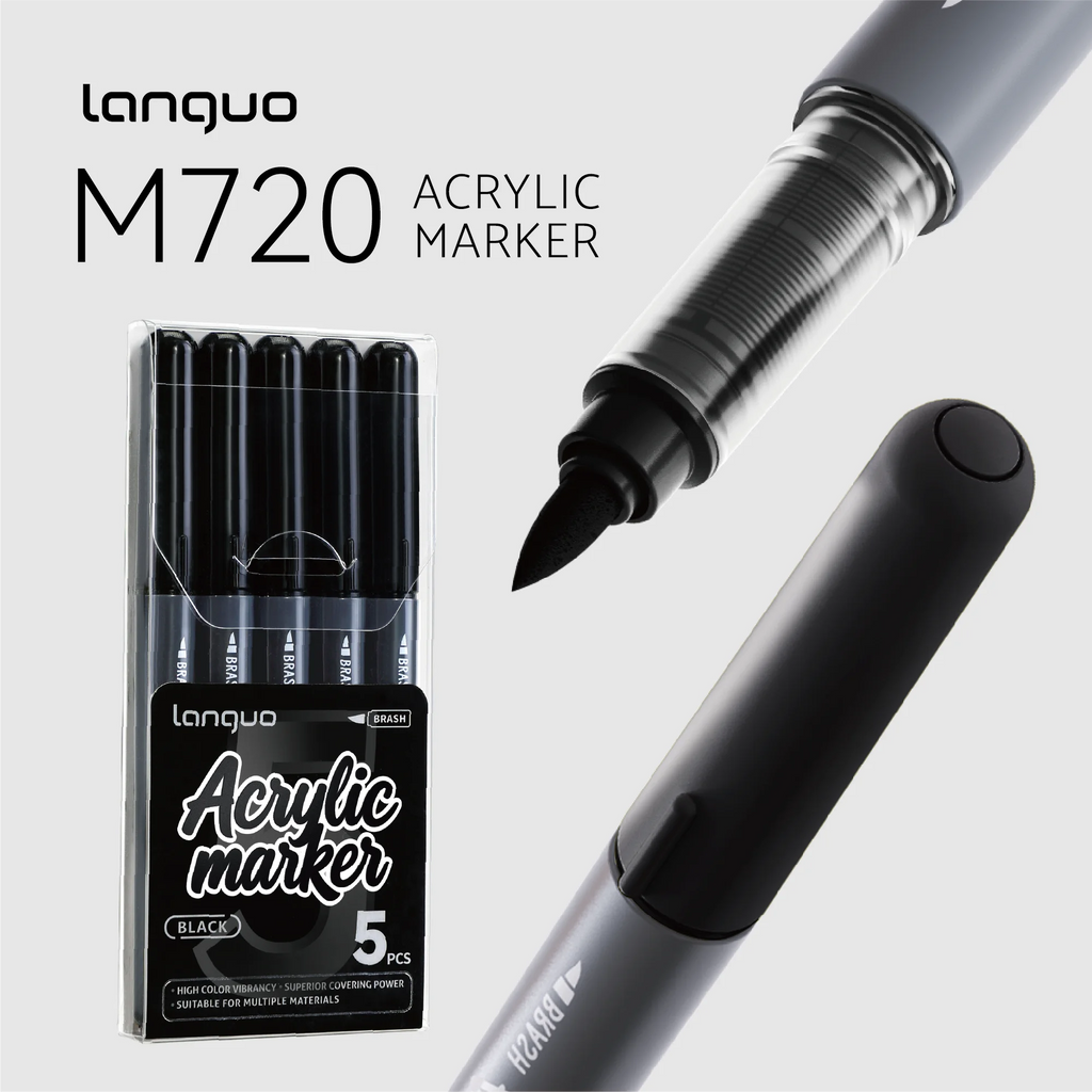 5 Count High Gloss Liquid Acrylic Permanent Marker,Black/White/Gold/Silver, Waterproof, for DIY Craft Painting Multi-Surface Qme 1 box black