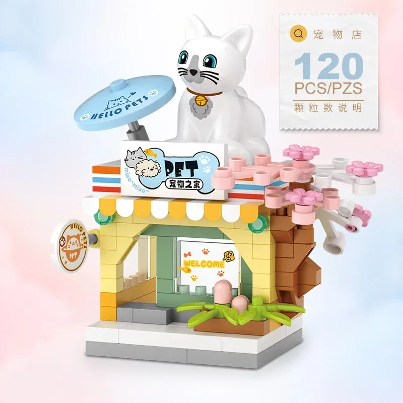 Restaurant Dessert Coffee Pet Fruit Store Street View Food House Building Blocks Kit Girls Bricks Model Kids Toy Boy Child Gifts Qme Opp bag 4