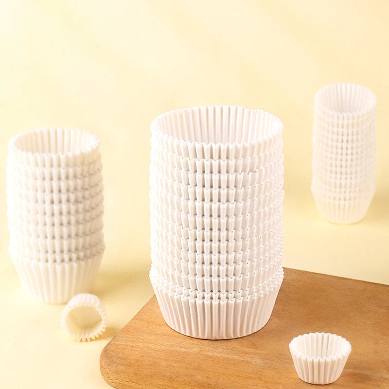 500/1000Pcs Chocalate Paper Liners Baking Muffin Cake Cups Forms Cupcake Cases White Party Tray Mold Greaseproof Wrappers Holder Qme