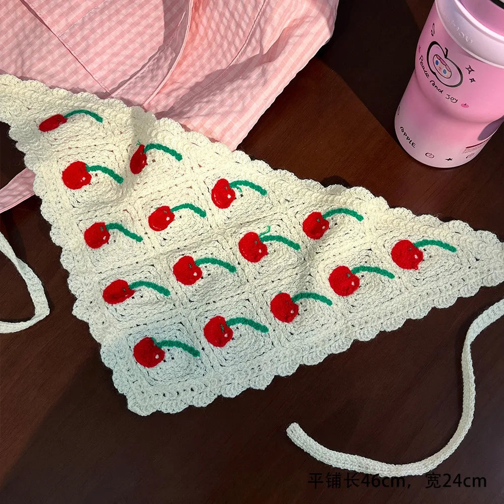 Elegant French Knitted Headband Retro Strawberry Women Hair Scarf Bohemian Pastoral Triangle Turban Beach Headwear Qme Style 2