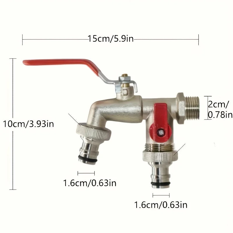 1Pc dual socket garden water pipe faucet, universal threaded multi-component outdoor faucet, compatible with sprinklers and wate Qme