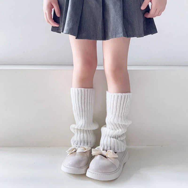 Sweet Girls Candy Color Korean Kids Leg Warmers Knitted Foot Cover Children Solid Autumn Winter Elastic Versatile Elephant Socks Qme A07 28cm or 11.02inch
