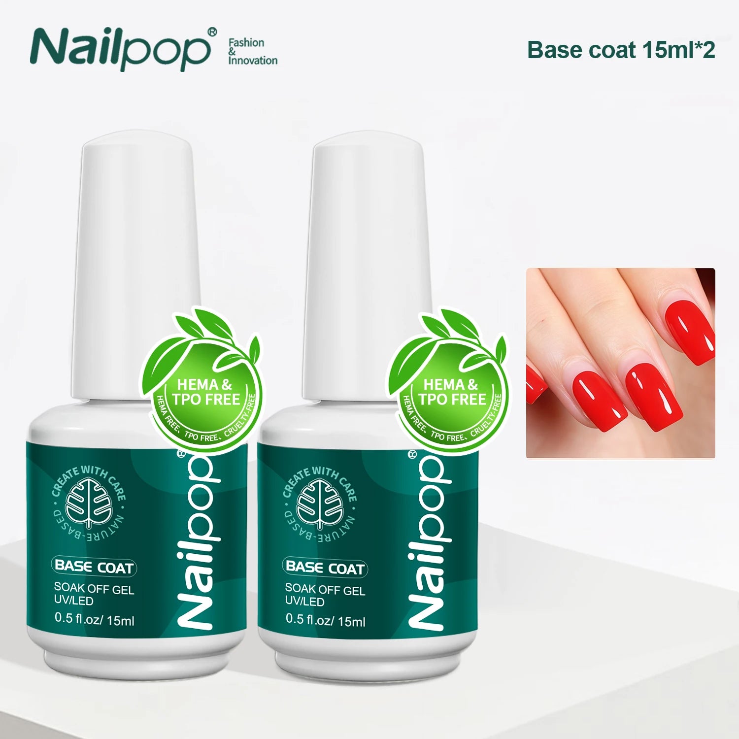 Nailpop Base Coat Gel HEMA TPO Professional Soak Off UV LED Cured Qme Base Coat 2PCs