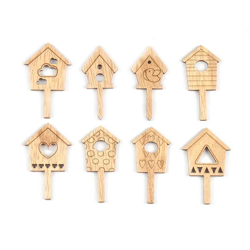 25Pcs 3x5cm Natural House Pattern Wooden Board Insert Ornaments Flowerpot Card Kids Supplies Wood DIY Crafts Home Decor Arts Qme