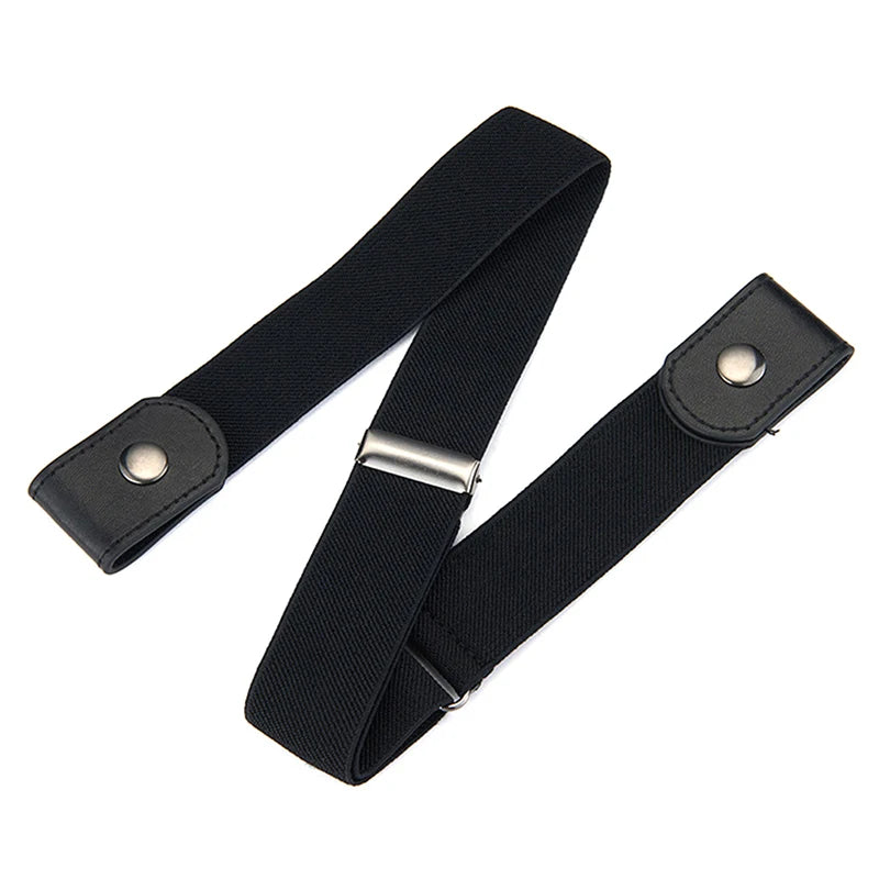 Buckle-free Waist Belt Jeans Pants No Buckle Stretch Elastic Women Qme Black