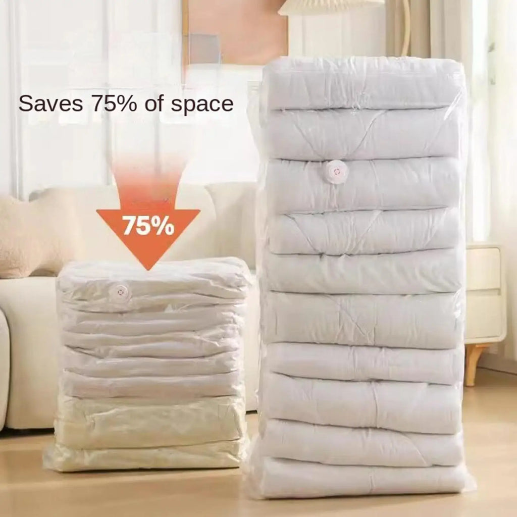 Vacuum Storage Bags Reusable Space Saver No Pump Clothing Compression Qme