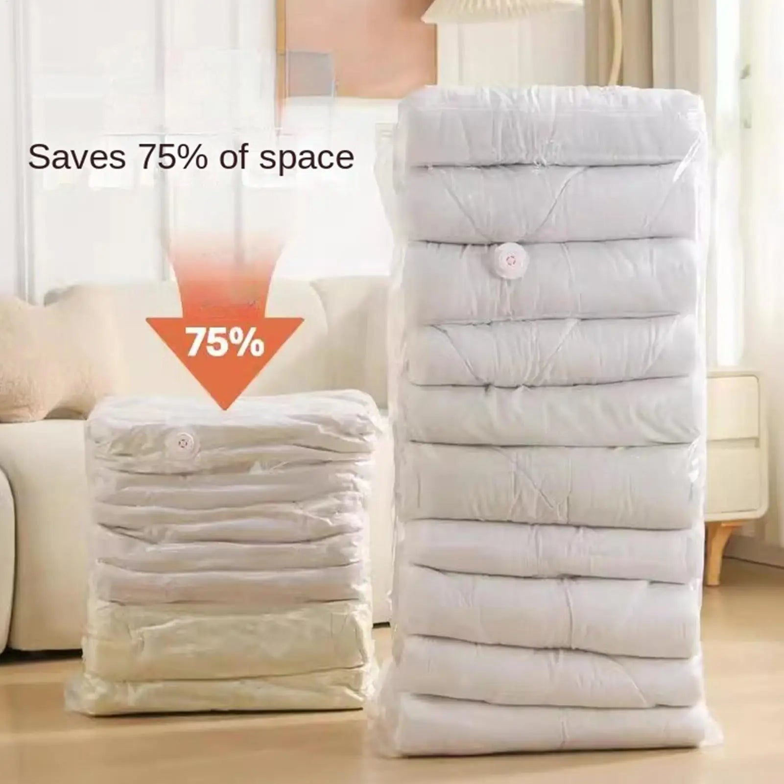 Vacuum Storage Bags Reusable Space Saver No Pump Clothing Compression Qme