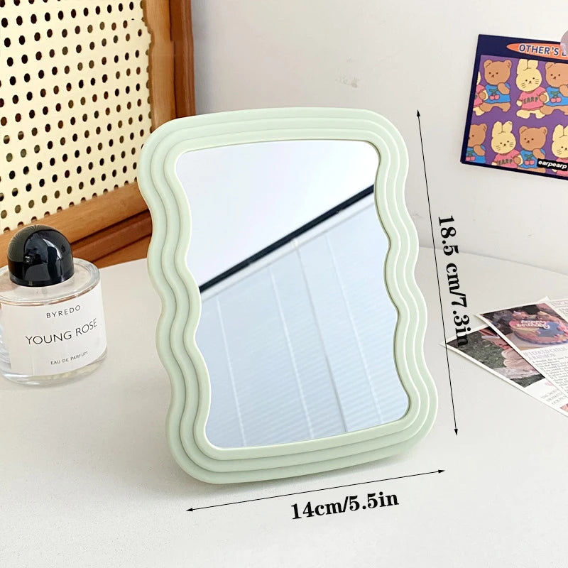 Corrugated Desktop Makeup Mirror Solid Foldable Portable Handheld Qme Light green