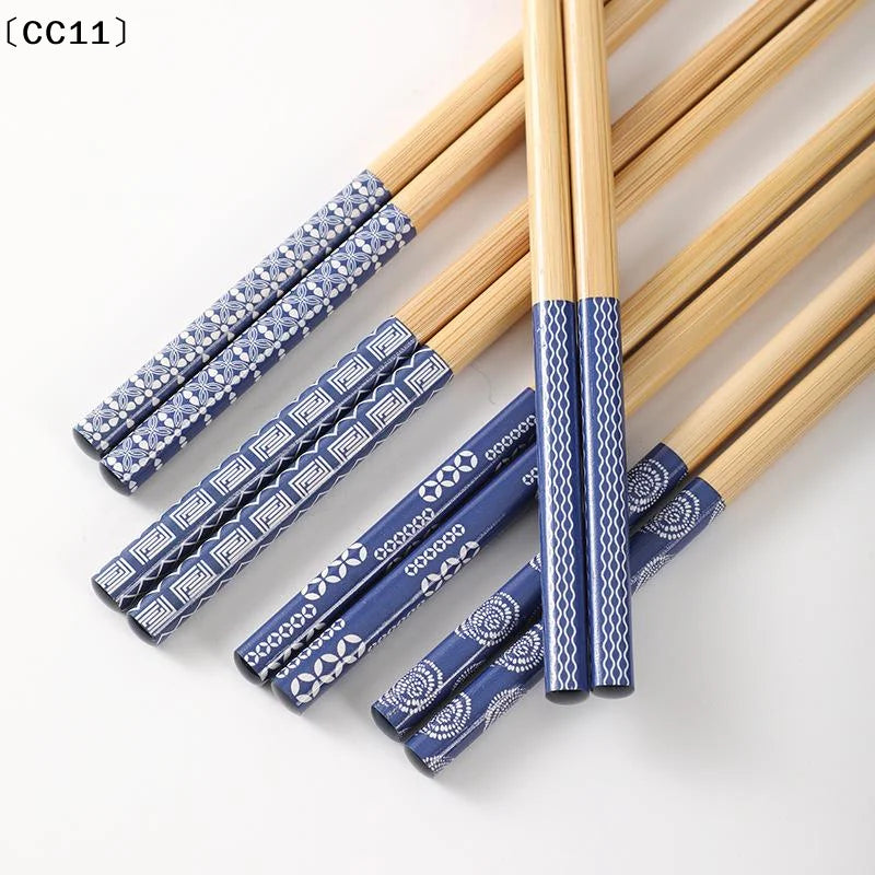 Reusable 5 Pairs Tableware Handmade Bamboo Japanese Wood Chopsticks Qme