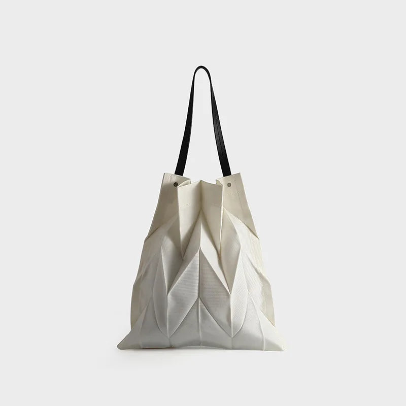 Hevron Pattern Foldable Tote Bag Lightweight Vegan Leather Crossbody Qme WHITE