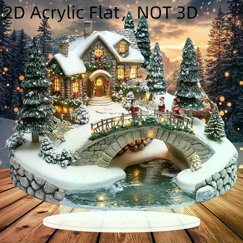 2D Elegant Acrylic Christmas Decoration Snowhouse & Reindeer Scene Home Office Ornaments Festive Warm Party Gift Photo Props Qme