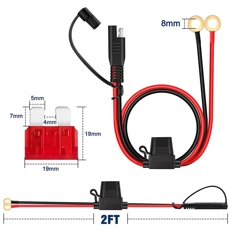 O-type Terminal to SAE Plug Line Automotive DIY Cable Connector 10AWG about 68cm Battery SAE DIY Cable Professional DC Power Qme