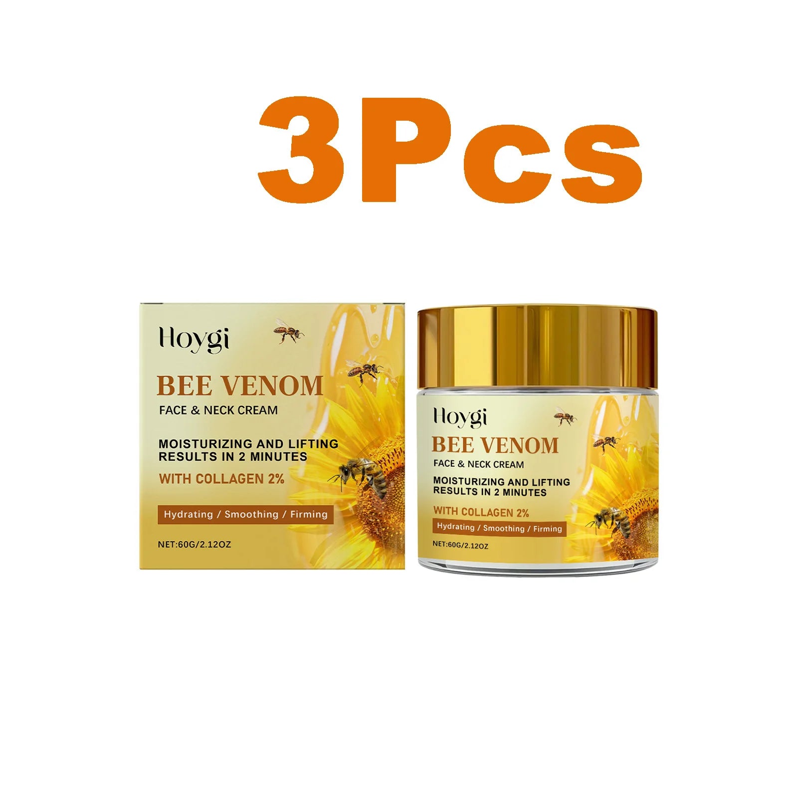 Bee Venom Firming Cream Reduce Fine Line Lifting Face Moisturizer Tightened Skin Smoothing Anti-Aging Firming Neck Lotion Qme 3 x 60g Boxed