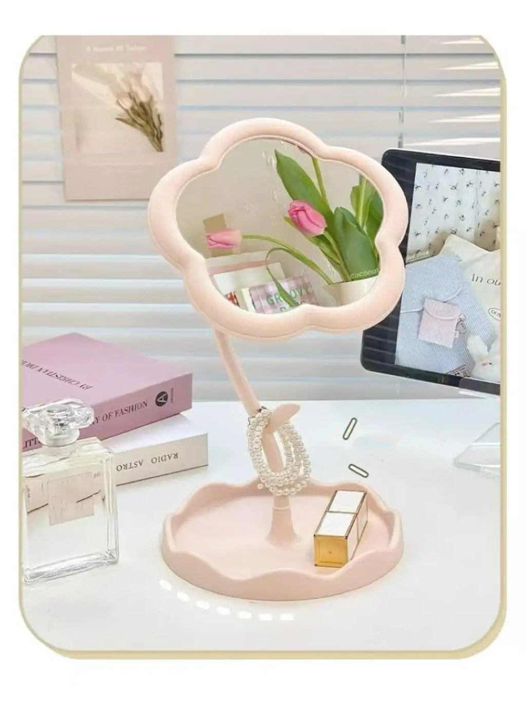 Stylish Floral Rotatable Cosmetic Mirror Lovely Dressing Storage Qme