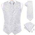Men's Floral Vest Tie Hanky Cufflinks Formal Biege Grey White Qme MJTZ3510 XXXL