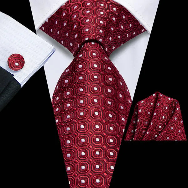 Extra Long Tie Set for Men, 3-Piece Wedding Accessories with Cufflinks & Pocket Handkerchief, Striped/Floral Design Qme DPTH-LDSN3577