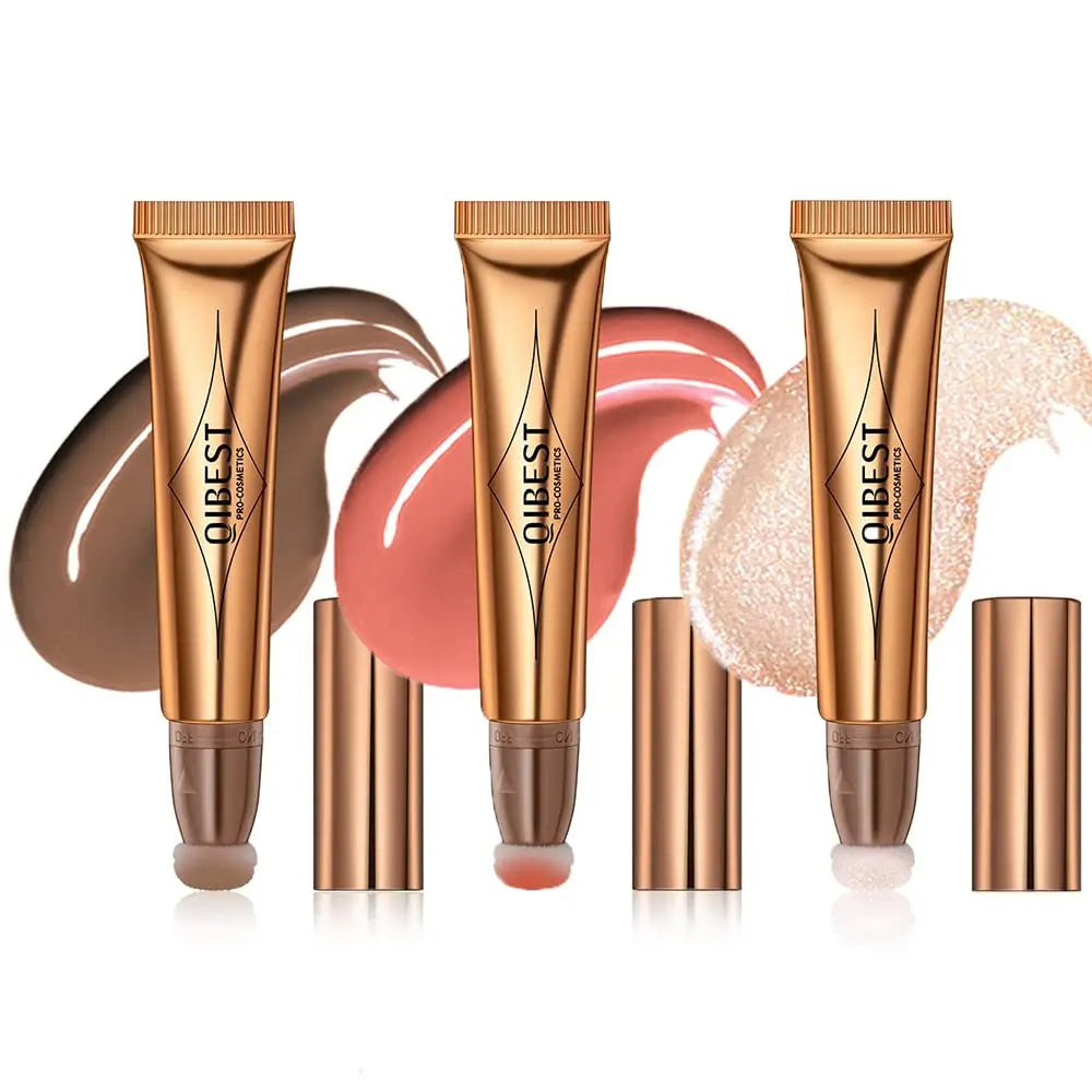 QIBEST Liquid Contour With Cushion Applicator Highlight Shimmer Natural Soft Moisturizing Cream Liquid Blush For Cheek Cosmetics Qme