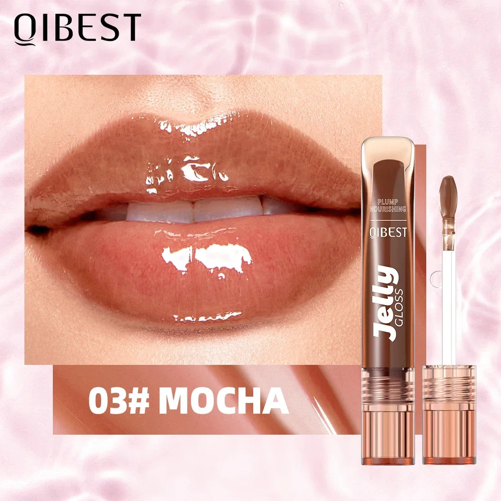 QIBEST Mirror Water Light Jelly Lipgloss Shiny Moisturizing Sexy Red Rose Liquid Lipstick Glitter Lip Oil Glass Makeup Lip Stain Qme 03 Mocha