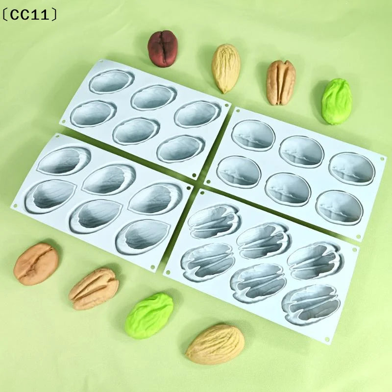 6-Cell Silicone Chocolate Mold Pistachios Pecan Coffee Bean Design Qme