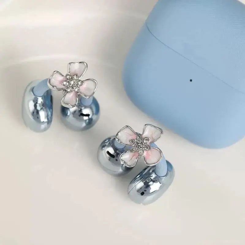 Flower Design Headphone Rhinestones Buckles Clip Ear Hook Accessory Qme Default Title