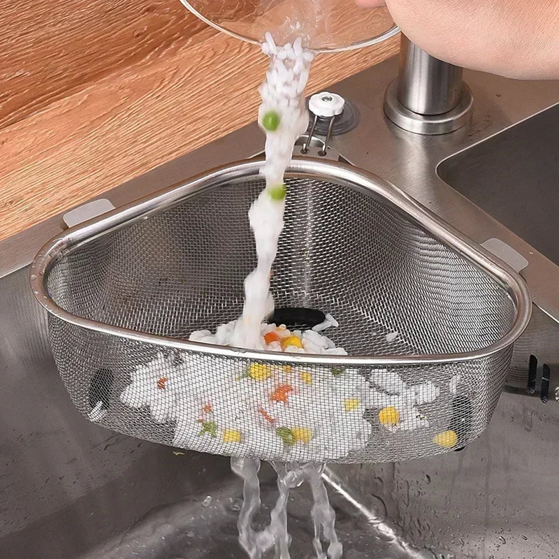 Kitchen Sink Drain Basket Stainless Steel Triangle Food Vegetables Peel Egg Filter Storage Organizer Kitchen Shelf Rack Drainier Qme