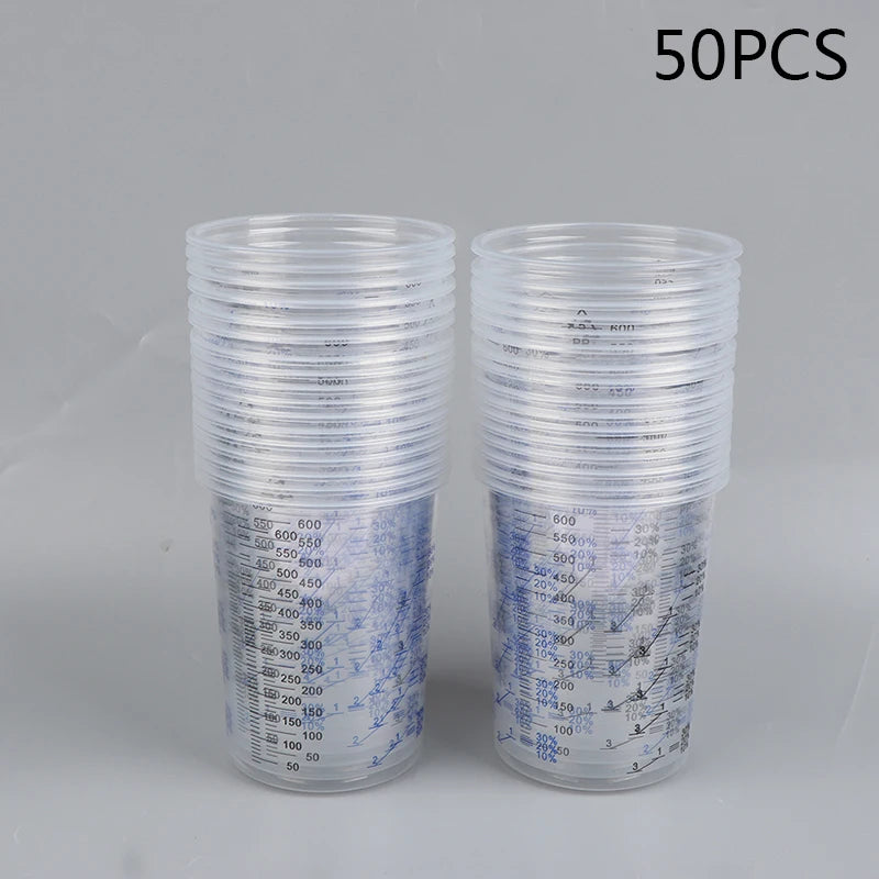 10/50pcs Paint Mixing Calibrated Cup Plastic Paint Mixing Cups 600ml Mixing Pots Qme 50