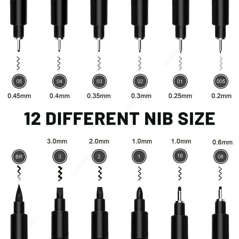 12Pcs Art Manga Outlining Pen Pigment Liner Micron Pen Black Marker for Artist Illustration,Sketching,Anime Technical Drawing Qme