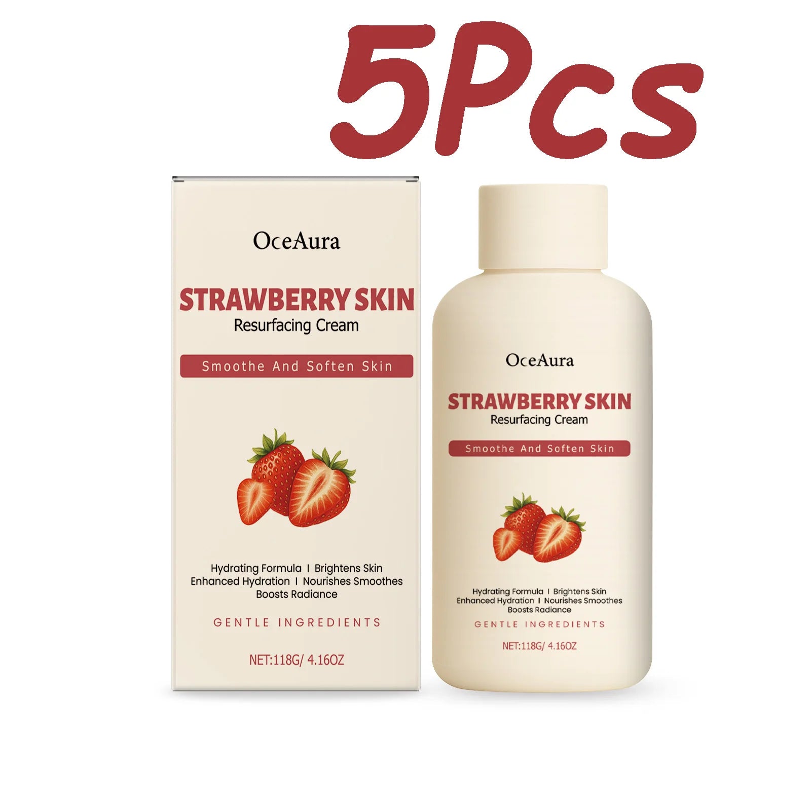 Strawberry Rejuvenating Body Cream Brightening Smooth Soft Skin Intensive Moisturizing for Dry Rough Skin Body Butter Cream Qme 5 x 118g Boxed