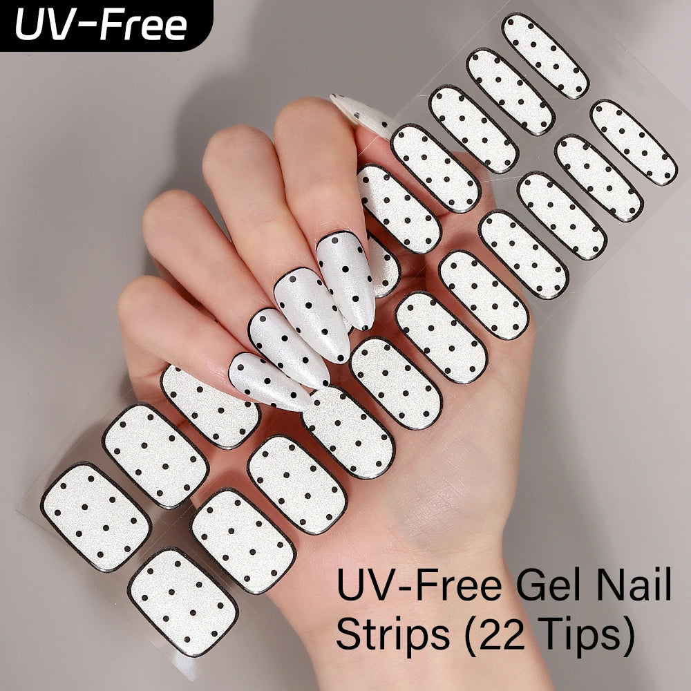22Tips French Red Heart Kiss UV-Free Gel Nail Stickers Glitter Flower Qme BSA-0420