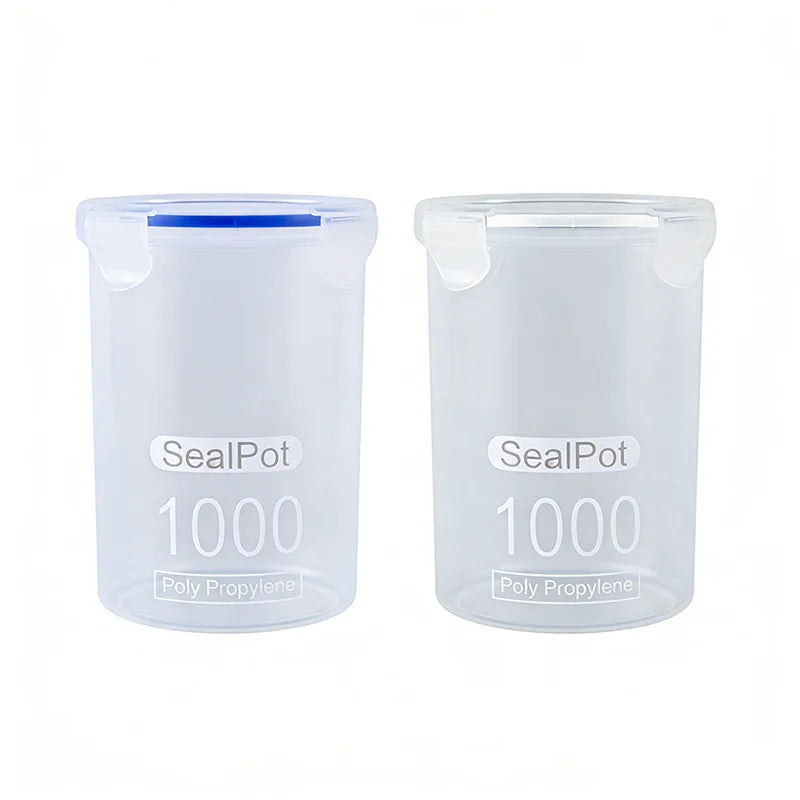 1Pcs Plastic Sealed Tank Large Capacity Crisper Kitchen Organize Grain Storage Box With Scale Clear Jar Spice Container 1000ML Qme 1pcs random color