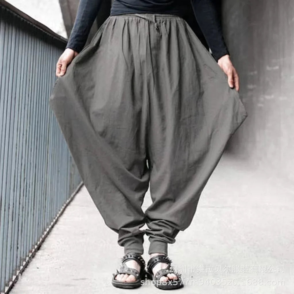 B Men Pants Solid Color Drawstring Joggers Casual Male Harem Pants Streetwear Loose Fashion Leisure Trousers Men S-5XL Qme grey XXXL
