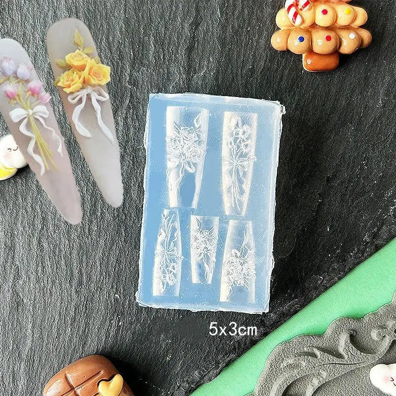 3D Floral Bow Design Manicure Decor Tools Silicone Nail Mold Stamping Qme A7