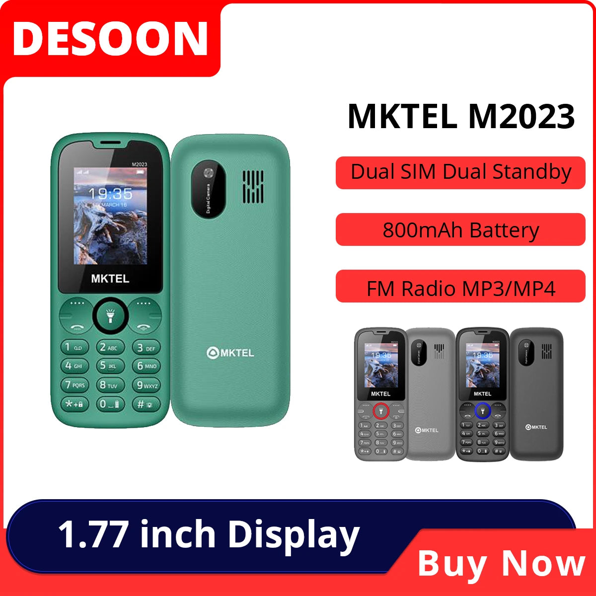 MKTEL M2023 Feature Phone with 1.77inch Display 800mAh Battery Dual SIM FM Radio Flashlight 0.08Mega Camera Senior Phone Qme