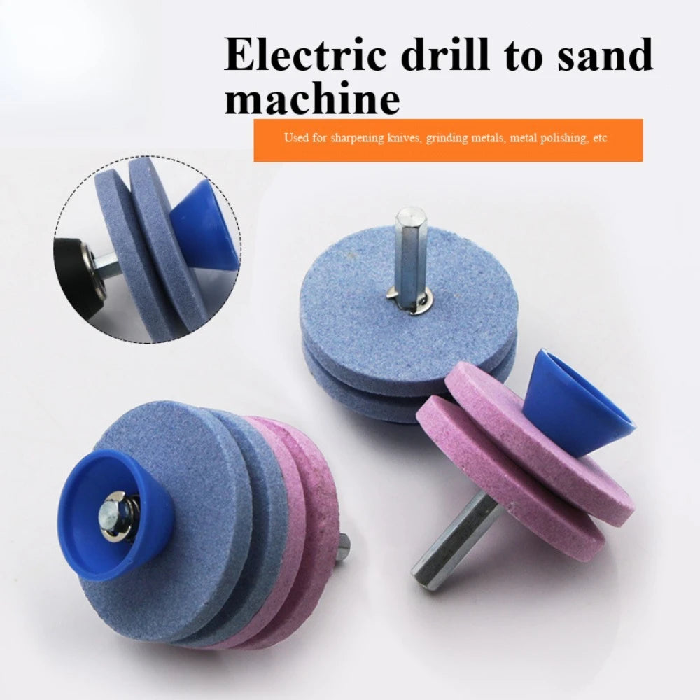 Lawn Mower Blade Sharpener Grinding Wheel Drill Bit 7mm Shaft Multilayer Abrasive Stone for Garden Scythe Axe Knife Sharpening Qme