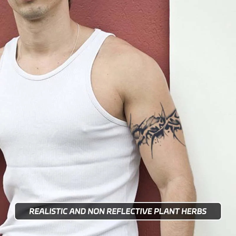 Fierce Thorn Armband Temporary Tattoo, Herbal Semi-Permanent Waterproof 7-15 Days, Non-Reflective Unisex Fake Tattoo for Arm Qme