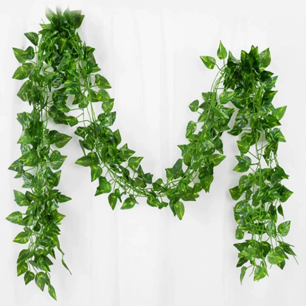 1PC Artificial Vine, Grape Leaves, Plastic Pothos Leaves, Green Plants, Ceiling Decoration, Artificial Green Leaf Vine Qme 1pcs green leaf