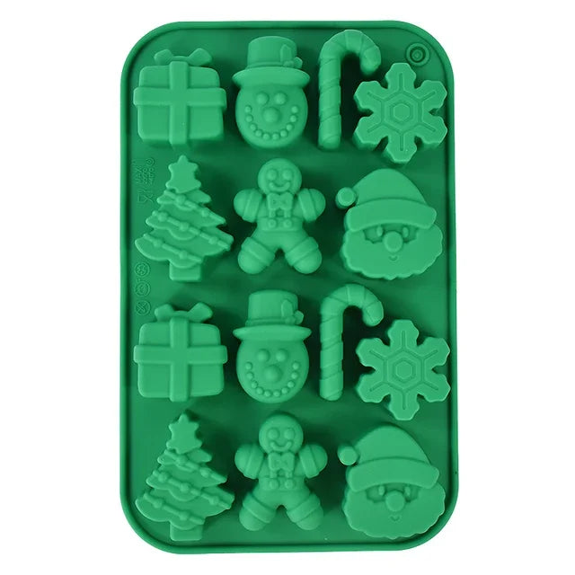 Silicone Christmas Chocolate Molds Snowflake Xmas Tree Gingerbread Qme Green
