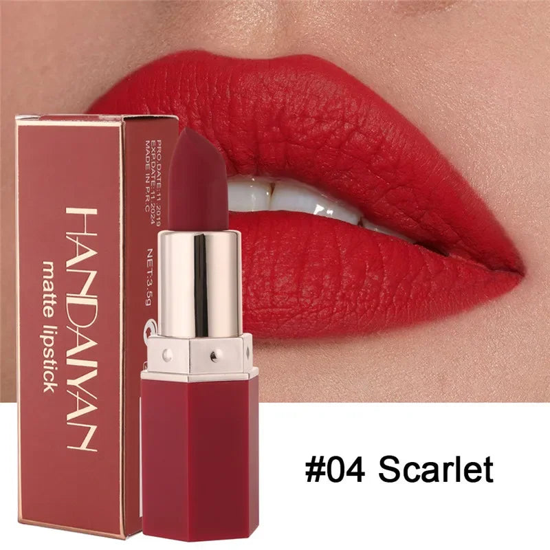 6 Colors Matte Waterproof Long Lasting Velvet Lipstick Sexy Red Nude Pigments Makeup Profissional Lip Make Up Lipstick Cosmetic Qme 04