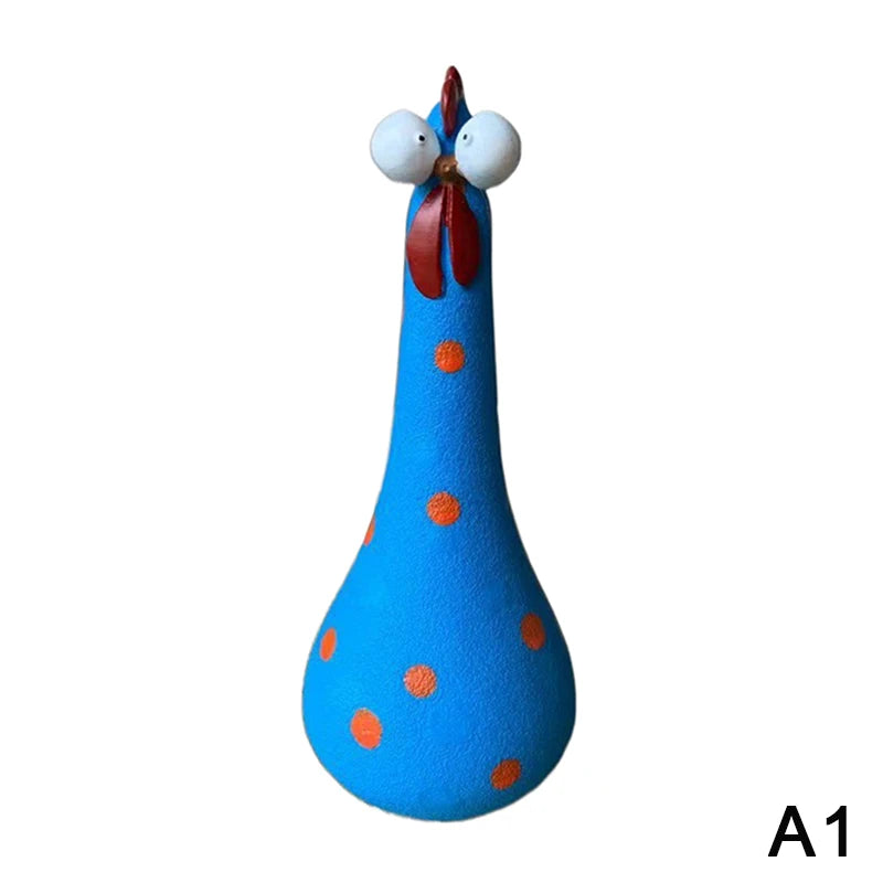 Quirky Big-eyed Chicken Figurine Colorful Polka Dot Resin Statue Long Qme A1