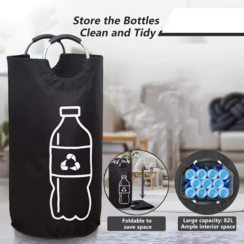 Foldable 82L Waste Recycling Basket Aluminum Carry Handle Large Empty Bottle Storage Bag For Kitchen Laundry Space Organizing Qme