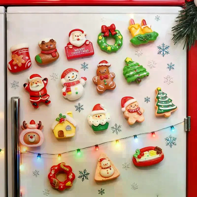 8/9Pcs Resin Christmas Fridge Magnets Cartoon Santa Claus Snowman Christmas Tree Refrigerator Magnet Decorations New Year Gift Qme