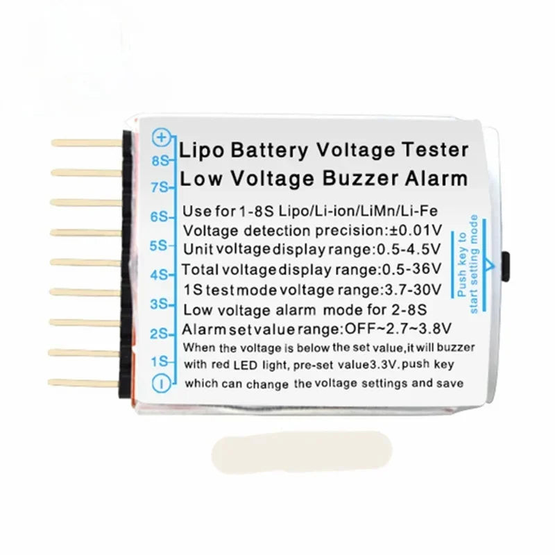 5pcs 1-8S Low Voltage Battery Tester Buzzer Alarm 1-8S Lipo/Li-ion/Fe Battery Voltage 2IN1 Tester Original for RC BB Ring Qme