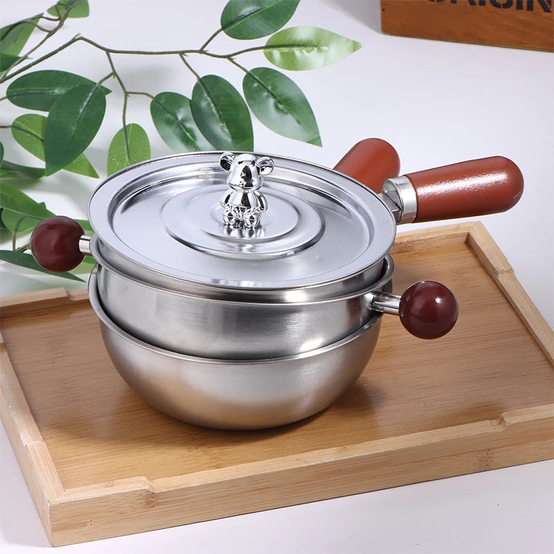 Single-person Heat-resistant Stainless Steel Pot Wood Handle Kitchen Qme