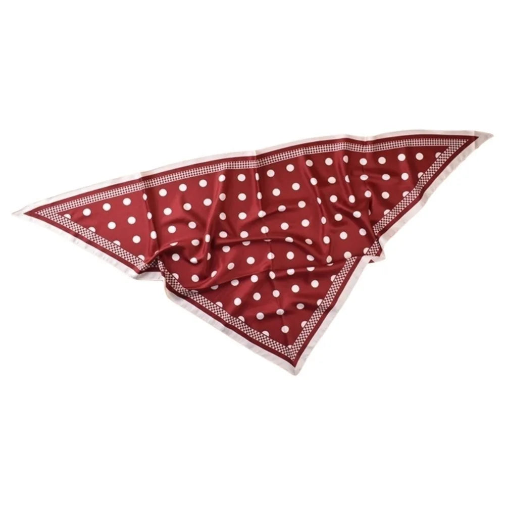Vintage Printed Polka Dot Triangle Scarf Thin Polyester Jeans Waist Belt Versatile Bandana Imitation Silk Scarf Office Style Qme Red