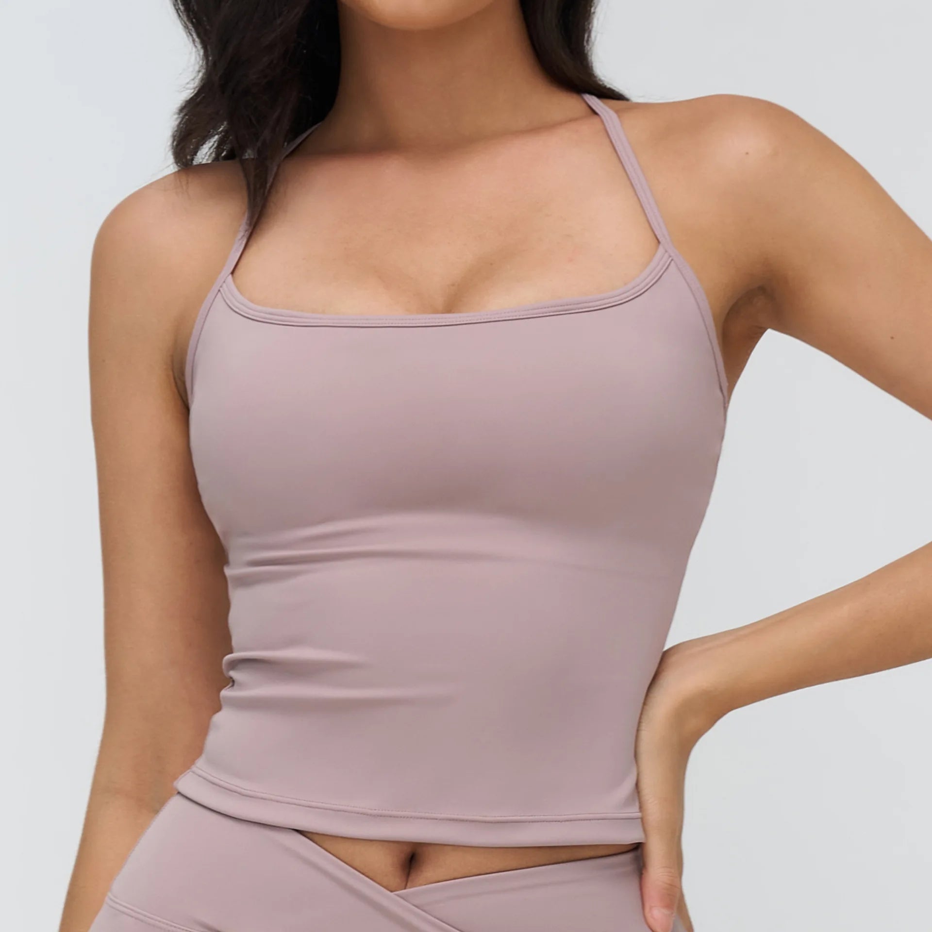 A NCLAGEN GYM Tank Top With Built-In Bra Women's Yoga Clothing Running Square Neck Fitness Vest Beautiful Back Sports Workout Qme Ash purple M