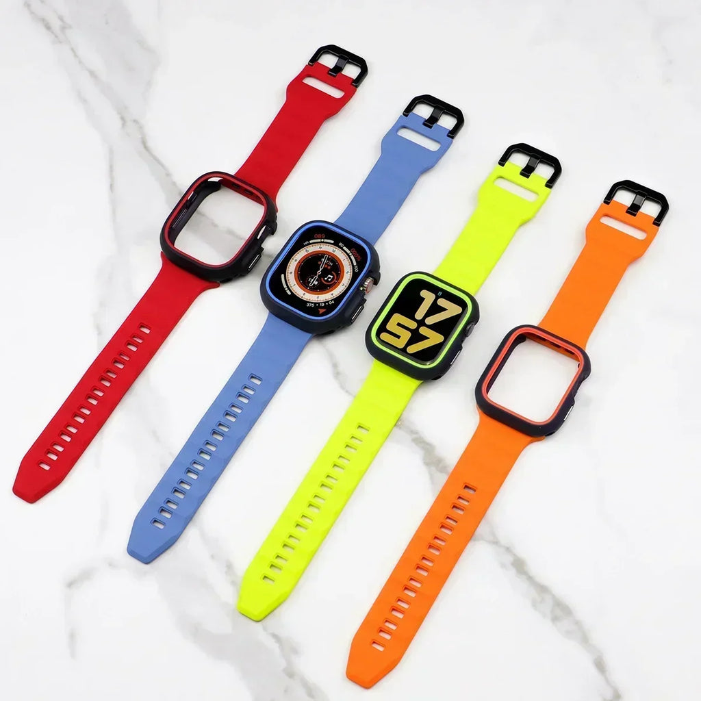 Silicone Sport Strap+Case for apple watch 9 8 7 6 SE 5 Ultra 2 Belt Bracelet Iwatch Series 49mm 45mm 41mm 44mm Protective Cover Qme