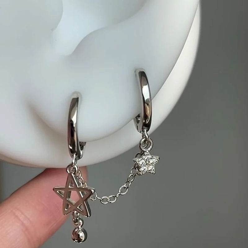 Silver Star Chain Ear Bone Nail Y2K Fashion Hottie Earrings Women Qme
