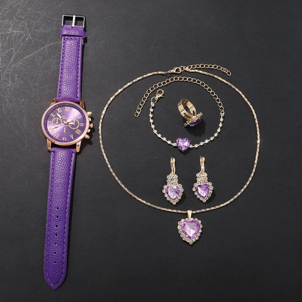 Women's casual quartz watch + bracelet set, suitable for wearing in all places, Ramadan, Valentine's Day, Mother's Day, Birthday Qme