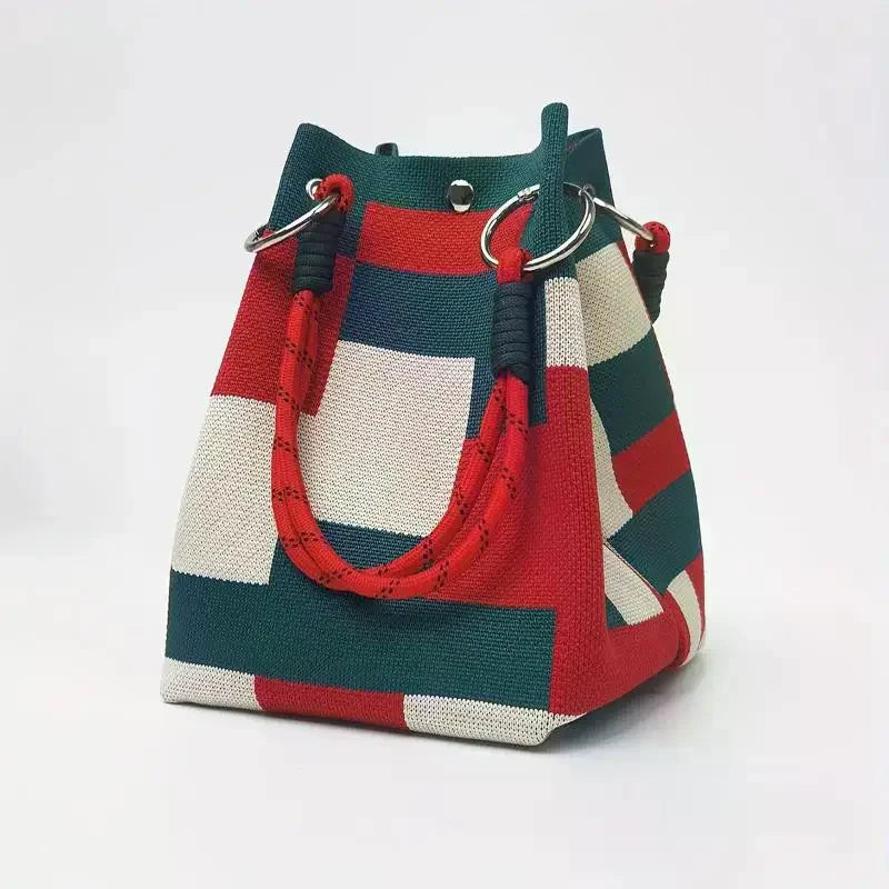 Multi-color Knitted Retro Bucket Handbag Is Simple And Color-blocked Versatile And Easy To Carry With You Qme
