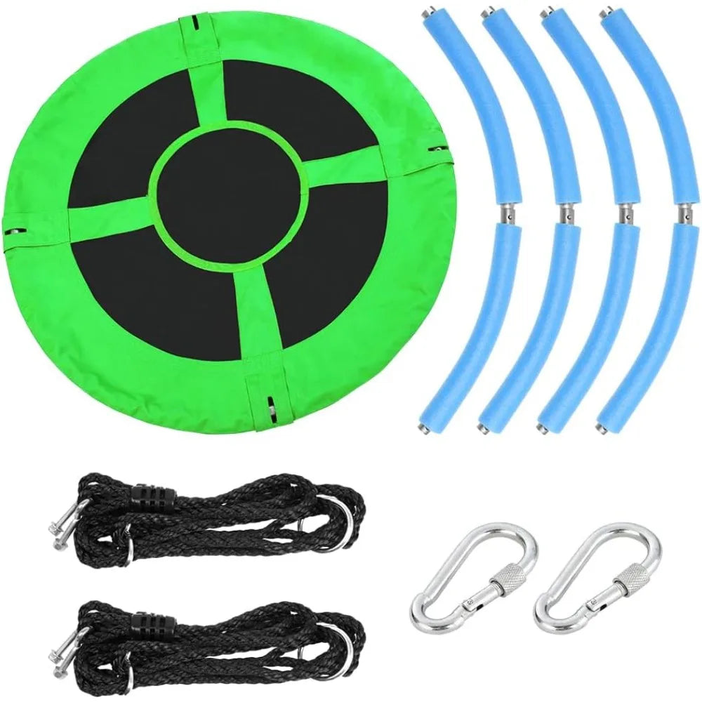 40 Inch Saucer Tree Swing for Kids Adults Outdoor Oxford Waterproof with Tree Hanging Straps Swing Seat Steel Frame Sports Toy Qme